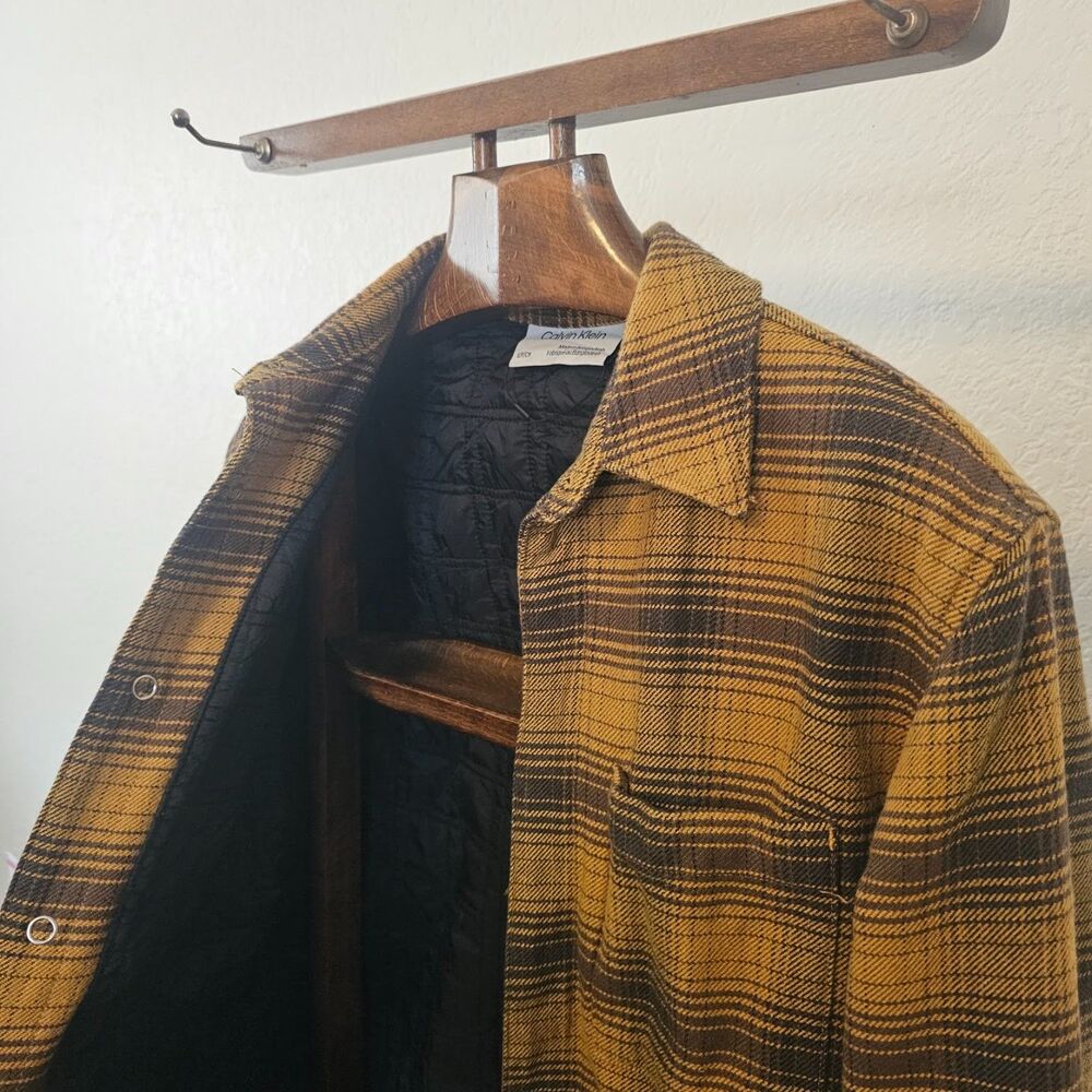 Calvin Klein Quilted Lined Plaid Flannel Shirt Jacket Men S Ochre Yellow Snap